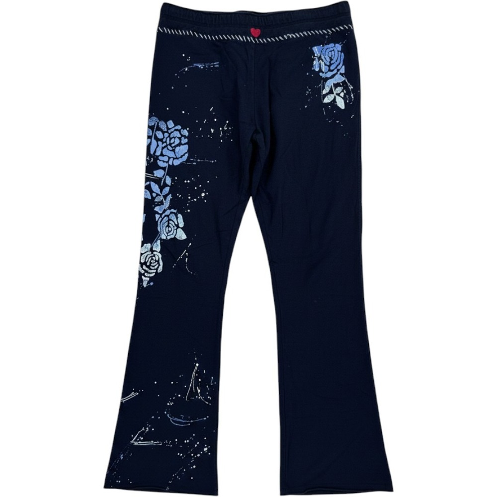 Vintage Y2K Twisted Heart Flare Sweatpants S/M Navy Graphic McBling Good